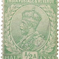Postal Stamp of George V 1/2 Anna Green Colour - Used Condition as per Image.