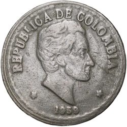 Old Copper-Nickel 20 Centavos of Colombia Country (AD 1959) Simon Bolivar