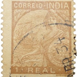 Postal Stamp of India Portugues - 1 Real Brown Colour Used as per Image.