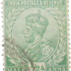 Postal Stamp of George V 1/2 Anna Green Colour - Used Condition as per Image.