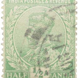 Postal Stamp of George V 1/2 Anna Green Colour - Used Condition as per Image.