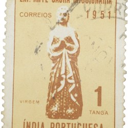 Postal Stamp of Portuguesa India - Yello-Brown Colour 1 Tanga Used Condition as per Image.