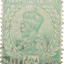 Postal Stamp of George V 1/2 Anna Green Colour - Used Condition as per Image.
