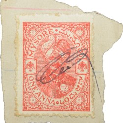 Postal Stamp of Mysore State 1 Anna Red Colour Used Condition as per Image.