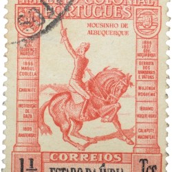 Postal Stamp of Portuguesa India - Red Colour 1-1/2 Tangas Used Condition as per Image.