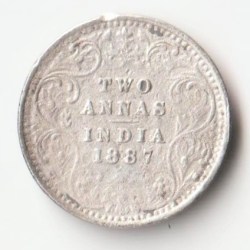 Rare 2 Anna 1887 of Queen Victoria Silver Coin Of British India