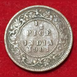 1901 India - British ½ Pice - Victoria Rare Coin Lowest Price #B256