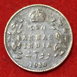 1910 India - British 2 Annas - Edward VII Rare Coin Lowest Price #N51