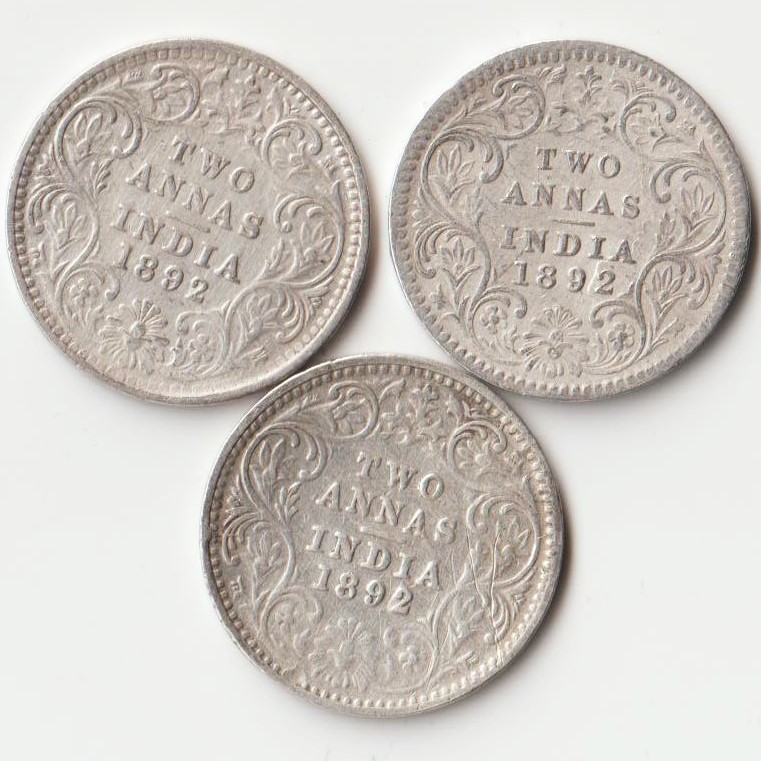 Extremely Fine Two Anna 1892 Victoria Empress Silver Coin of British India Coiange Randomly Single Coin given from a Lot