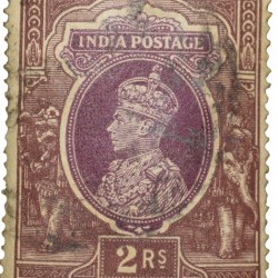 Postal Stamp of George VI 2 Rupees Purple-Brown Colour Used Condition as per Image.