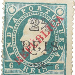 Postal Stamp of Portuguesa India - White-Green Colour 6 Reis Over printed in Black 2-1/2 Reis & in Red 'Republica' Mint UN-Used Condition as per Image.