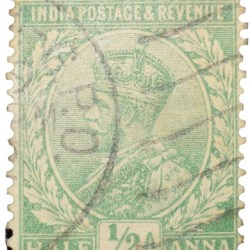 Postal Stamp of George V 1/2 Anna Green Colour - Used Condition as per Image.