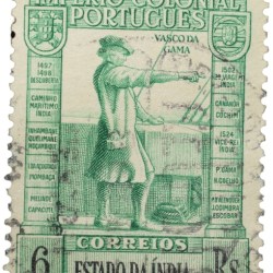 Postal Stamp of India Portugues - Green 6 Ries with Vasco Da Gama - Used as per Image.