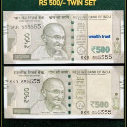 Rs 500 Twin Pair Gem Unc Very Unique Banknote Set SUPER Solid Number 5KR 555555