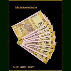 Rs 20 INDIA BANKNOTE SET 111011 - 999099 GEM UNC UNIQUE