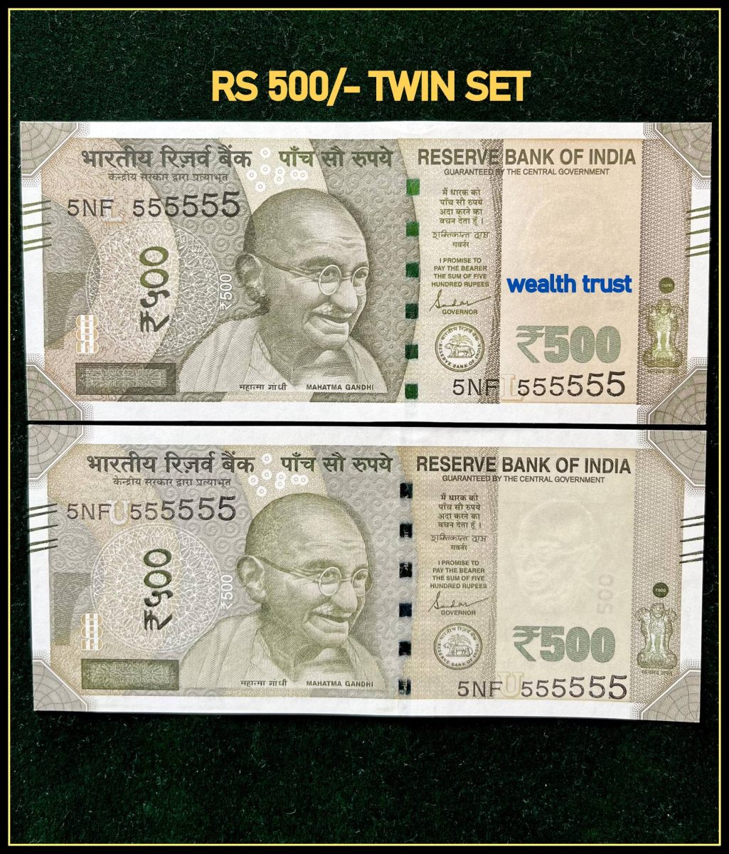 Rs 500 Twin Pair Gem Unc Very Unique Banknote Set SUPER Solid Number 5NF 555555