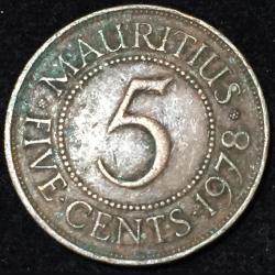 Mauritius 5 Cents 1978 - Elizabeth II 1st portrait Coin #L-119