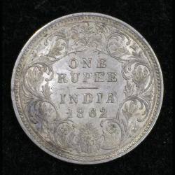 Alternative view of 1862 British India Victoria Silver One Rupees High Detailing Rare Coin #7861