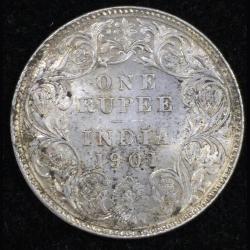 Alternative view of 1901 British India Victoria Silver One Rupees High Detailing Rare Coin #7862
