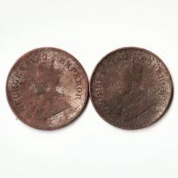 Alternative view of Rare Combo Set of 1/2 Pice 1921 and 1935 Bronze Coin of King George V British India Coinage