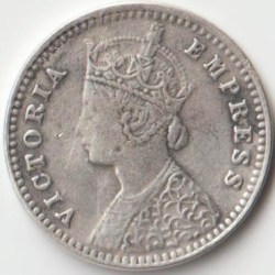 Extremely Fine Grade Two Anna 1891 Silver Coin of Victoria Empress British India Coinage