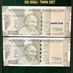 Rs 500 Twin Pair Gem Unc Very Unique Banknote Set Solid Number 6RC 555555