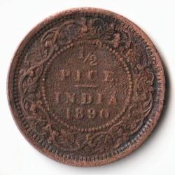 Extremely Rare 1/2 Pice 1890 Copper Coin of Victoria Empress British India Coinage