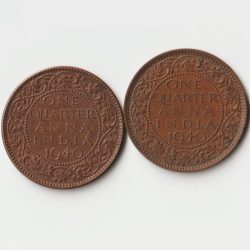 Combo Set of One Quarter Anna 1840 Calcutta and Bombay Mint Bronze Coin of King George VI British India Coinage