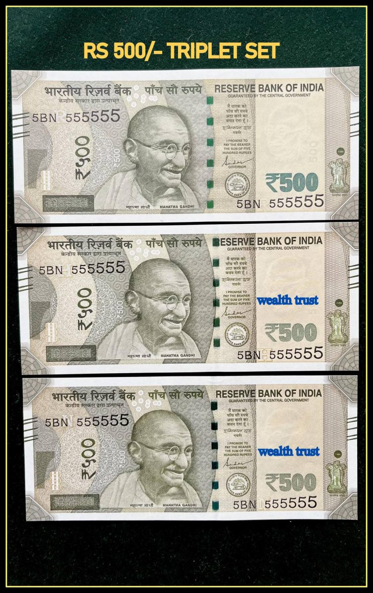 Rs 500 TRIPLET SET Gem Unc Very Unique RARE SUPER Solid Number 5BN 555555