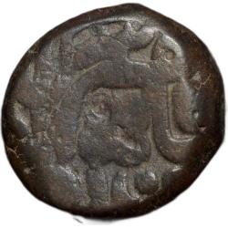 Alternative view of Copper Dam of Akbar (AD 1556-1605) of Chittor Mint Semi-Tugra Style