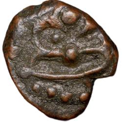 Alternative view of Rare Copper Drachma of Post-Gupta (5th Cen. AD) with Profile Portrait/Deity Seated