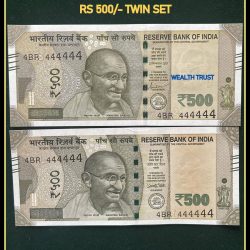 Rs 500 Twin Pair Gem Unc Very Unique Banknote Set SUPER Solid Number 4BR 444444