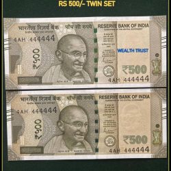 Rs 500 Twin Pair Gem Unc Very Unique Banknote Set SUPER Solid Number 4AH 444444