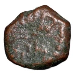 Copper 1/2 Duit of Indo-French (AD 1695) with facing figure of Goddess Kali