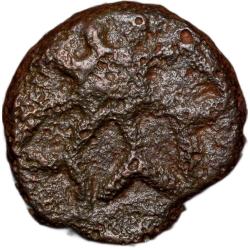 Alternative view of Copper Coin of Mitra Rulers(200 BC) from Central India Triagular Headed in Railing/Flower