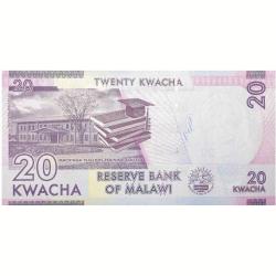 Alternative view of 20 Kwacha of Malawi Country (AD 2014-2020) with Machinga Teacher's Training College