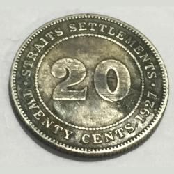 Alternative view of 1927 Staraits Settlements 20 Cent Silver Coin #1018