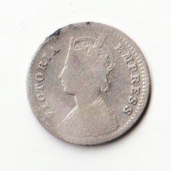Alternative view of Rare Two Anna 1892 Victoria Empress of British India Small Silver Beautiful Coin