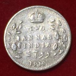1910 India - British 2 Annas - Edward VII Rare Coin Lowest Price #N52