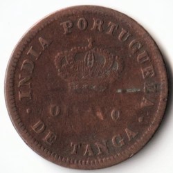 Alternative view of Portuguese 1/8 Oitavo De Tanga Luiz L 1884 Calcutta Mint Copper Coin Of Portuguese India