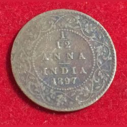 1897 India - British 1⁄12 Anna - Victoria EM Press Rare Coin #Z-112