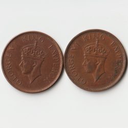 Combo Set of One Quarter Anna 1840 Calcutta and Bombay Mint Bronze Coin of King George VI British India Coinage