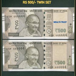 Rs 500 Twin Pair Gem Unc Very Unique Banknote Set SUPER Solid Number 4SM 444444