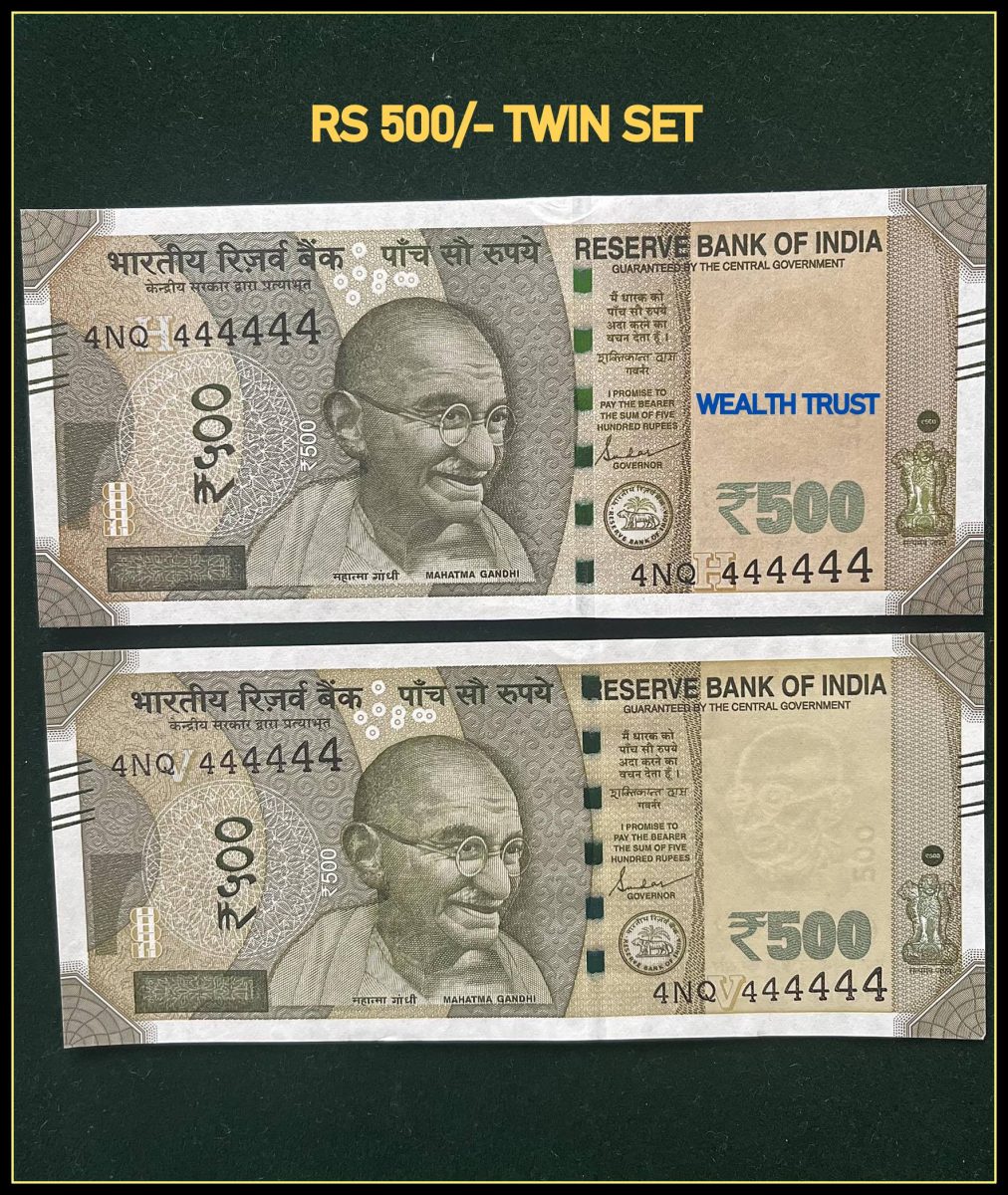 Rs 500 Twin Pair Gem Unc Very Unique Banknote Set Solid Number 4NQ 333333