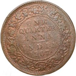 Alternative view of Bronze 1/4 Anna of Edward VII (AD 1907) of Calcutta Mint