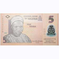 Alternative view of 5 Naira Polymer/Plastic Note of Nigeria Country (AD 2009-2022) with Nkpokiti dancers with drums