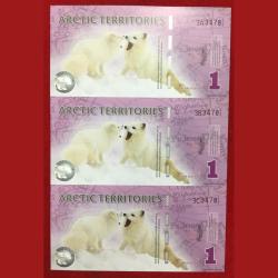 Alternative view of Exonumia › Arctic Territories 1 Polar Dollar Arctic fox 3 pcs Polymer Note Uncut Sheet
