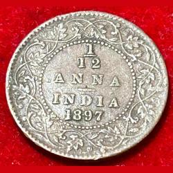 1897 India - British ¹⁄₁₂ Anna - Victoria Rare Coin #B258
