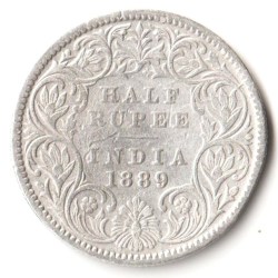Rare Half Rupee 1889 of Calcutta Mint of Victoria Collectible British India Silver Coin