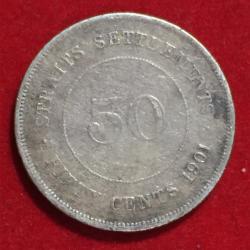 1901 Straits Settlement , British malaysia 50 cent Victoria Silver Very Rare Coin # o-3